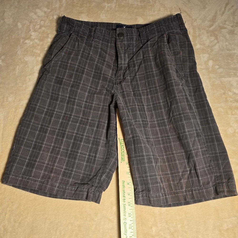 American Eagle Outfitters Mens Grey Plaid Longboard Shorts 32 Cotton Flat Front